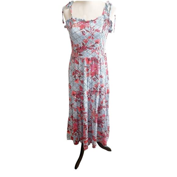 Knox Rose Smocked Maxi Dress Blue Floral Size Large NWT Coquette Bohemian - Picture 1 of 13